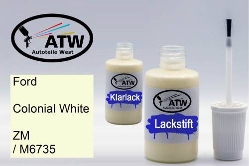 Ford, Colonial White, ZM / M6735: 20ml Lackstift + 20ml Klarlack - Set, von ATW Autoteile West.